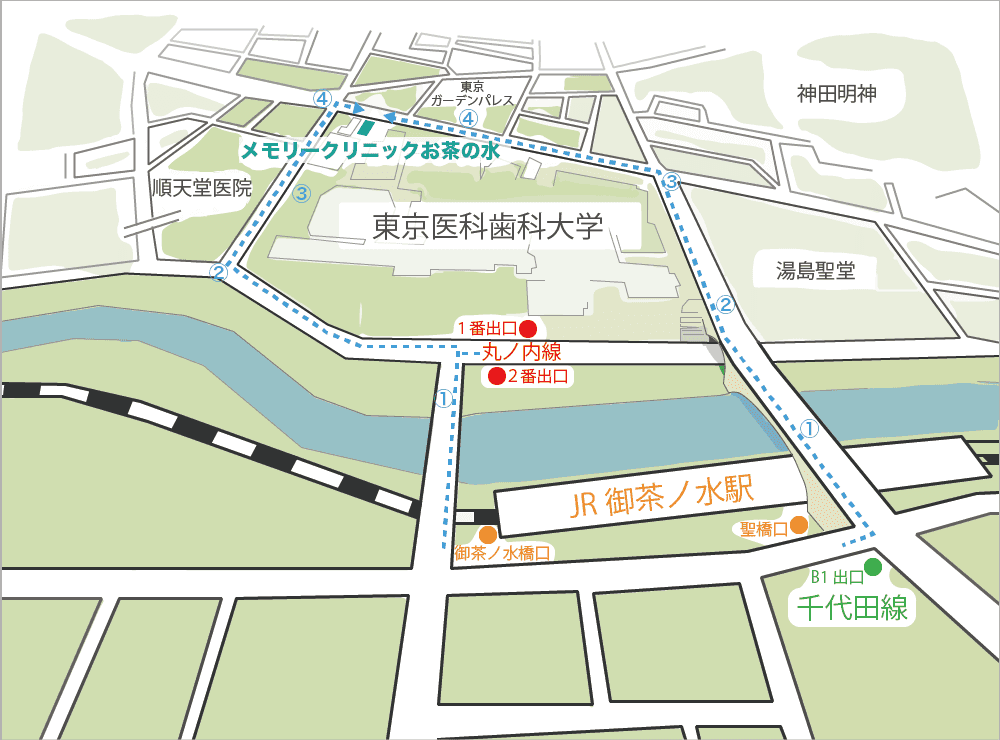 メモリークリニックお茶の水への道順地図
